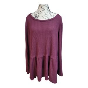 Jodifl burgundy waffle-knit peplum top Long Sleeved‎ L minimalist cabincore
